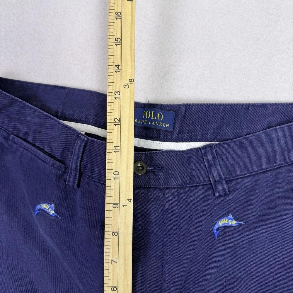 Polo Ralph Lauren Mens Size 35 Navy‎ Blue Marlin Fish Embroidered Chino Shorts